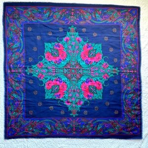 Vintage Challis by Berkshire 46"X46" Colorful Floral Scarf Square Blue Italy